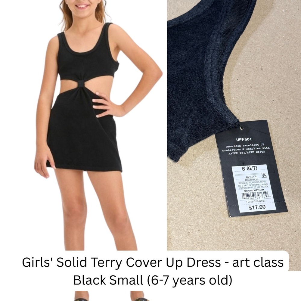 Girls' Solid Terry Cover Up Dress - art class Black Small (6-7 years old) 02937